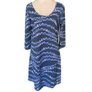 MAHI GOLD Women’s Large Blue & White Longer Sleeve Stretchy Casual Dress